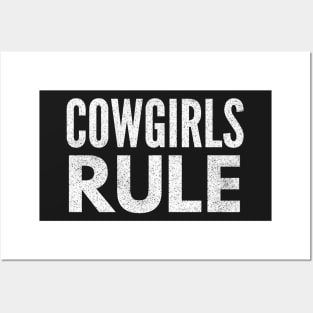 Cowgirls Rule White Distressed Text Design Posters and Art